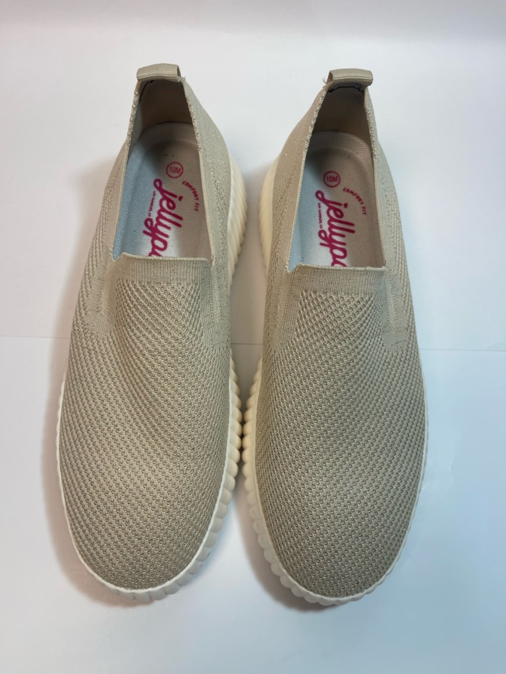 Jellypop Knit Slip-On Sneakers in Beige and White